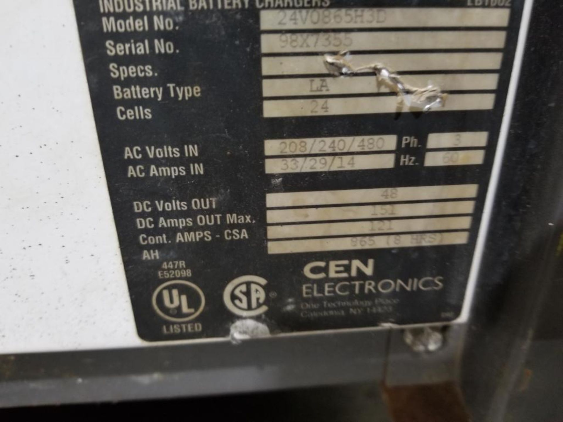 48v CEN battery charger. Model 24V0865H3D. 3 phase input. 865 amp hour. - Image 3 of 8