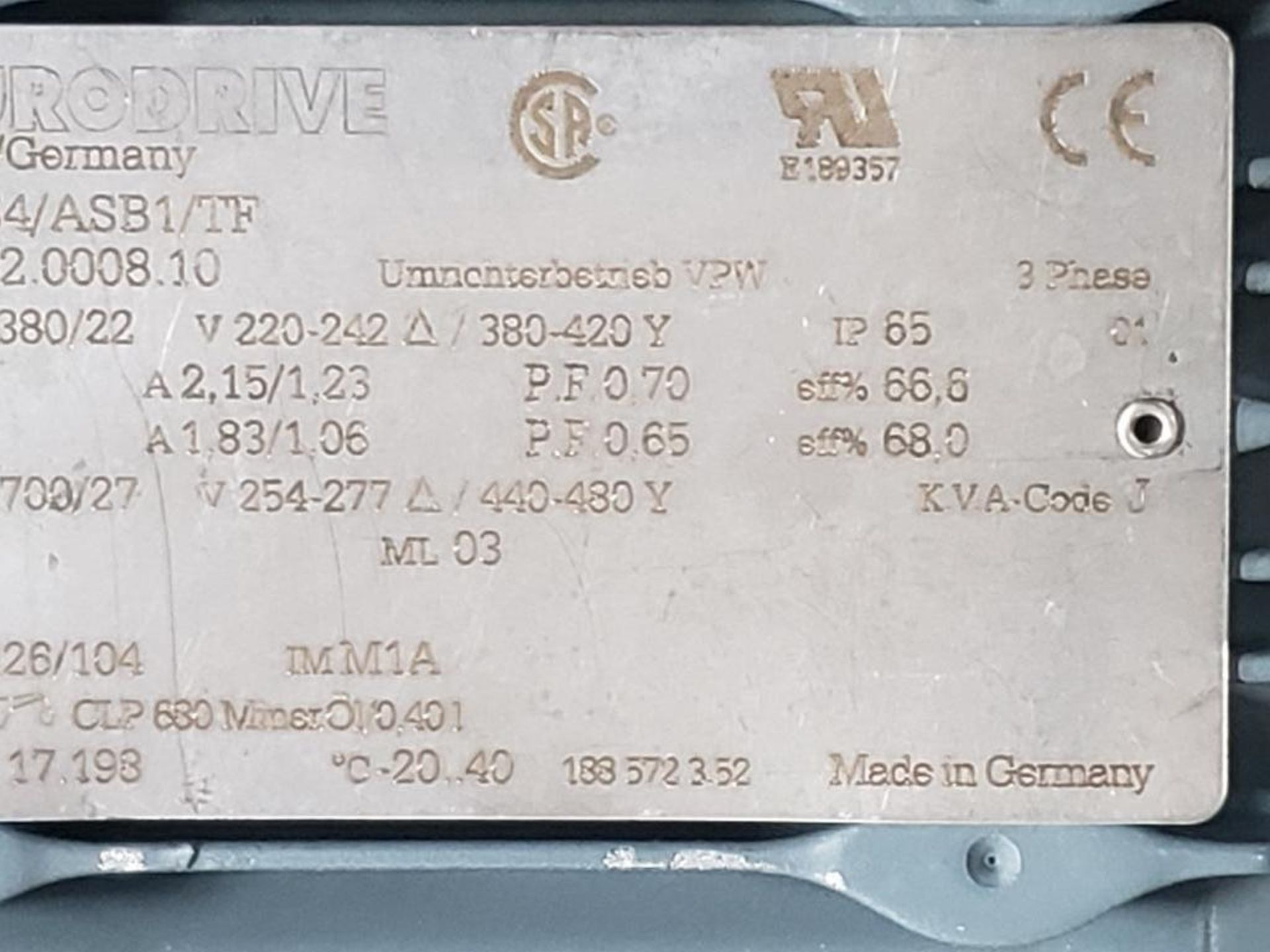 Sew Eurodrive motor and gearbox. Model SH47-DRS71S4/ASB1/TF. - Image 4 of 6