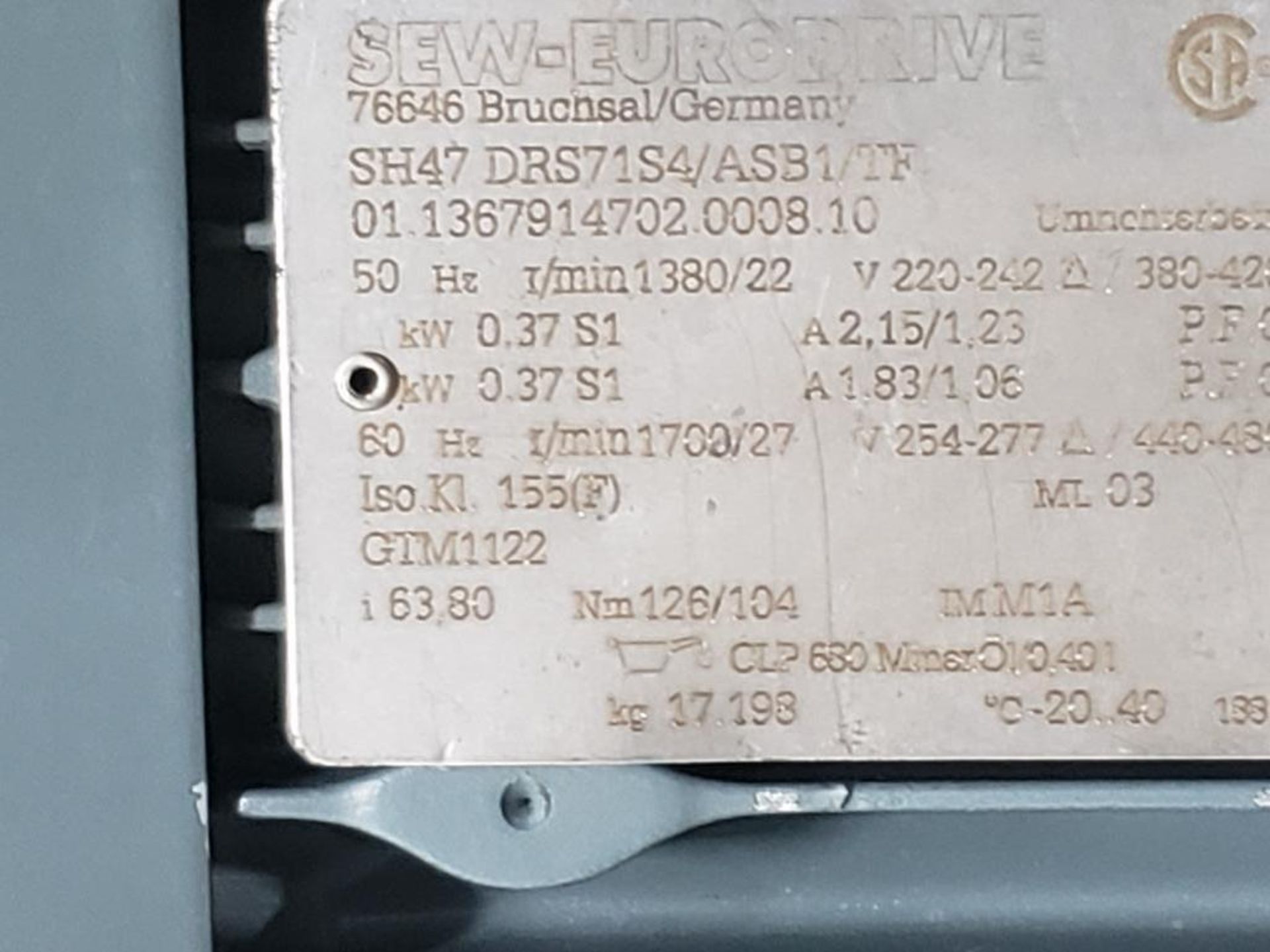 Sew Eurodrive motor and gearbox. Model SH47-DRS71S4/ASB1/TF. - Image 3 of 6