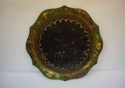 Toleware Tray, circa late 19th / early 20th century, Decorated with hand painted floral panels, 67cm