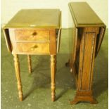 Oak Drop Leaf Table, 71cm high, 76cm wide, also with a Pembroke style drop leaf table, (2)