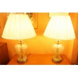 Pair of Modern Glass Table Lamps, with shades, fitted for electricity, 44cm high, (2)