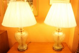 Pair of Modern Glass Table Lamps, with shades, fitted for electricity, 44cm high, (2)