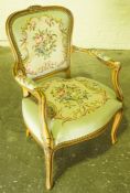 French Style Needlepoint Open Armchair, 77cm high