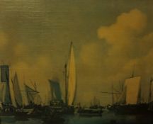 After Van De Velde "Passage of Charles II" "Calm Waters" Oilograph, 26cm x 34.5cm, framed, (2)