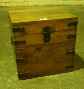 Hardwood Storage Box, Decorated with metal strapwork, having metal handles, 31cm high, 31cm wide