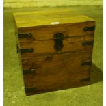 Hardwood Storage Box, Decorated with metal strapwork, having metal handles, 31cm high, 31cm wide