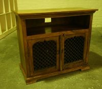 Hardwood Side Cabinet, Having two metal grill doors, 71cm high, 81cm wide, 31cm deep