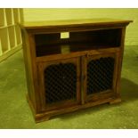 Hardwood Side Cabinet, Having two metal grill doors, 71cm high, 81cm wide, 31cm deep