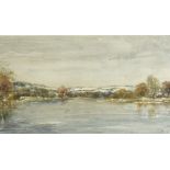 Scottish School "Winter on the Tweed" (From the Chain Bridge Melrose) Watercolour, 14.5cm x 25.