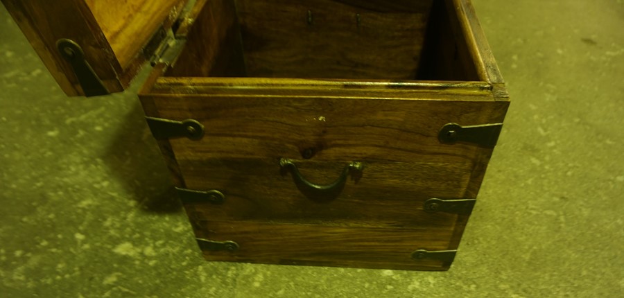 Hardwood Storage Box, Decorated with metal strapwork, having metal handles, 31cm high, 31cm wide - Image 5 of 5