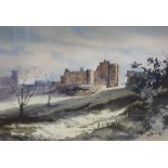 Ronald Moor (20th century) "Alnwick Castle" Watercolour, signed lower right, 34cm x 49.5cm, framed