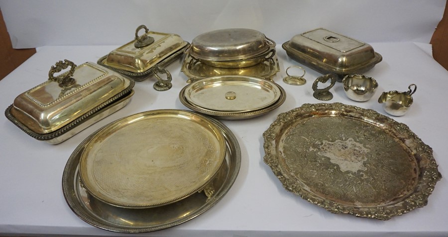 Mixed Lot of Silver Plated Wares, to include a Walker & Hall tray, entree dishes, salvers etc