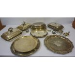 Mixed Lot of Silver Plated Wares, to include a Walker & Hall tray, entree dishes, salvers etc
