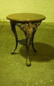 Victorian Painted Cast Iron Pub Table, Decorated with British themed female masks, with later top,