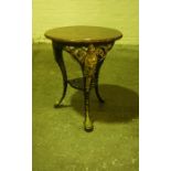 Victorian Painted Cast Iron Pub Table, Decorated with British themed female masks, with later top,