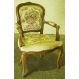 French Style Embroidered Open Armchair, 89cm high