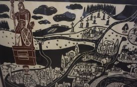 Jane Hyslop "Wallace Statue at Dryburgh" Limited Edition Woodblock Print, numbered, signed in pencil