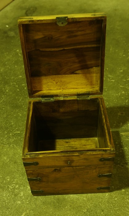 Hardwood Storage Box, Decorated with metal strapwork, having metal handles, 31cm high, 31cm wide - Image 3 of 5