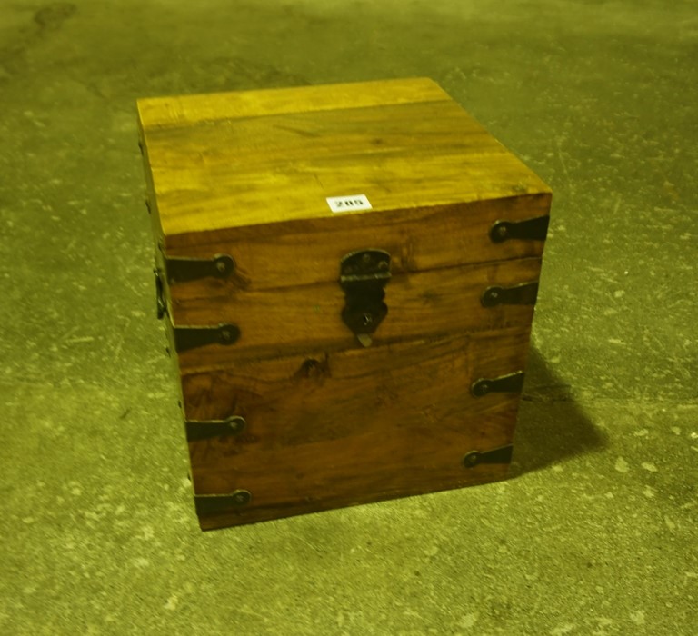 Hardwood Storage Box, Decorated with metal strapwork, having metal handles, 31cm high, 31cm wide - Image 2 of 5