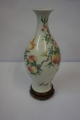 Chinese Doucai Famille Verte Porcelain Vase, Decorated with peaches in foliage and flying bats,