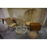 Mixed Lot of Bamboo and Wicker Occasional Tables and Chairs, (7)