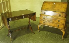 Vintage Walnut Writing Bureau, 101cm high, 73cm wide, 42cm deep, also with a sofa table, (2)