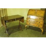 Vintage Walnut Writing Bureau, 101cm high, 73cm wide, 42cm deep, also with a sofa table, (2)