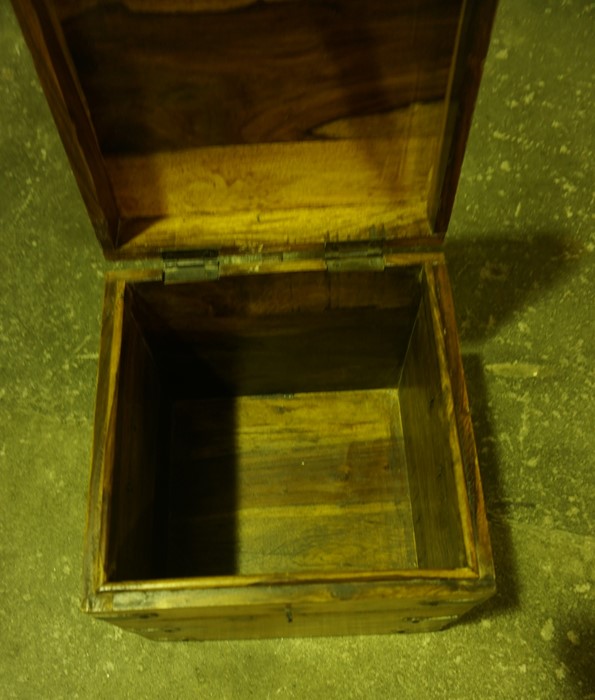 Hardwood Storage Box, Decorated with metal strapwork, having metal handles, 31cm high, 31cm wide - Image 4 of 5