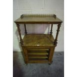 Victorian Burr Walnut Music Cabinet, Having a gilt metal three quarter gallery rail above an open