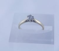 18ct Gold and Diamond Ring, set with a single stone diamond, ring size I, overall weight 2.1 grams