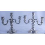 Pair of Silver Candleabra, Having three sconces, stamped 925, makers marks WTB, 20cm high, (2)