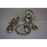 Silver Plated Four Piece Tea Set, Comprising of spirit kettle, tea pot, sugar and cream, also with a