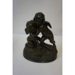 Fine Bronze Figure Group, circa 19th century, Modelled as two winged putti, indistinctly