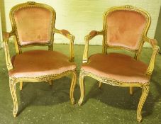 Pair of French Style Velour Open Armchairs, 87cm high, (2)