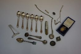 Mixed Lot of Silver, to include badges, fruit knife, teaspoons etc