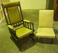 Vintage Rocking Chair, 106cm high, also with a nursing chair, upholstered in later fabric, (2)