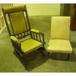 Vintage Rocking Chair, 106cm high, also with a nursing chair, upholstered in later fabric, (2)