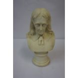 Antique Marble Bust of Milton, inscribed Milton to reverse, raised on a socle base, 38cm high