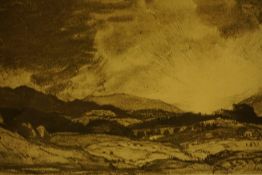 Sir David Young Cameron RA RSA (Scottish) "Ben Lomond Sunset" Grisaille (Watercolour and Pencil)