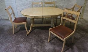 Regency Style Extending Twin Pedestal Dining Table with Five Chairs, (20th century) to include one