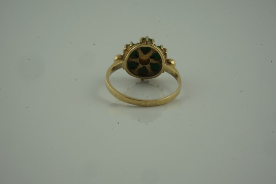 9ct Gold Gem Set and Seed Pearl Cluster Ring, set with a seed pearl to the centre, stamped 375, - Image 3 of 4