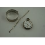 Silver Pocket Watch, also with a silver bracelet, stamped 925, and an unmarked white metal