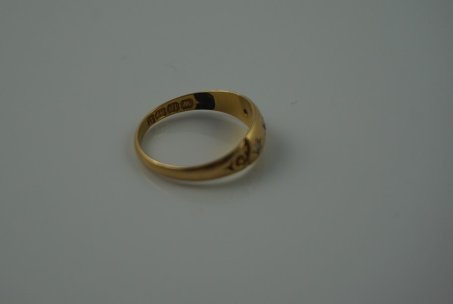 18ct Gold Diamond Ring, Set with three small diamond stones, Hallmarks for Birmingham, year date - Image 3 of 7