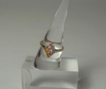 9ct Gold Gem Set Marquis Ring, stamped 375, overall weight 2.39 grams, ring size S