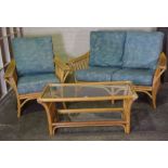 Two Piece Bamboo Conservatory Suite by Angraves, Comprising of a two seater sofa with matching