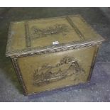 Brass Log Bin, Enclosing assorted fire irons etc