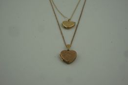 Two 9ct Gold Heart Shaped Lockets, on 9ct Gold Chains, stamped 375 to catch, 28cm long, overall