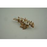 9ct Gold Seed Pearl Leaf Brooch, set with six small seed pearls, stamped 375, overall weight 4.5