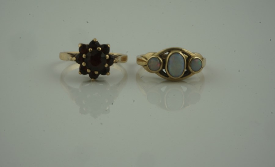 9ct Gold Opal Three Stone Ring, set with three graduated opals, stamped 375, also with a 9ct gold - Image 2 of 5